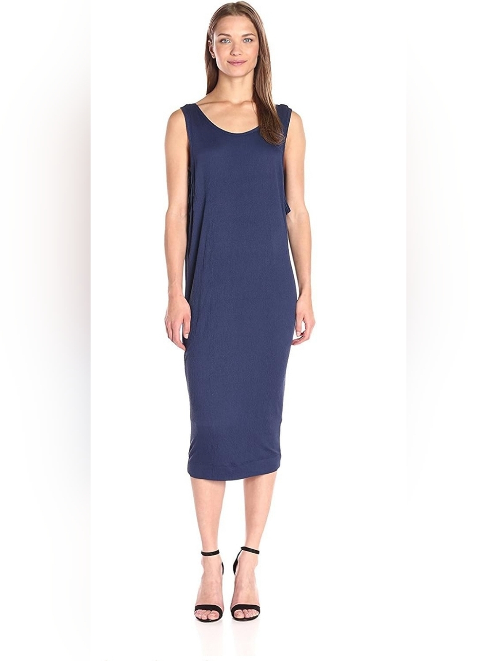 Sleeveless Navy Midi Sheath Stretchy Dress - Women